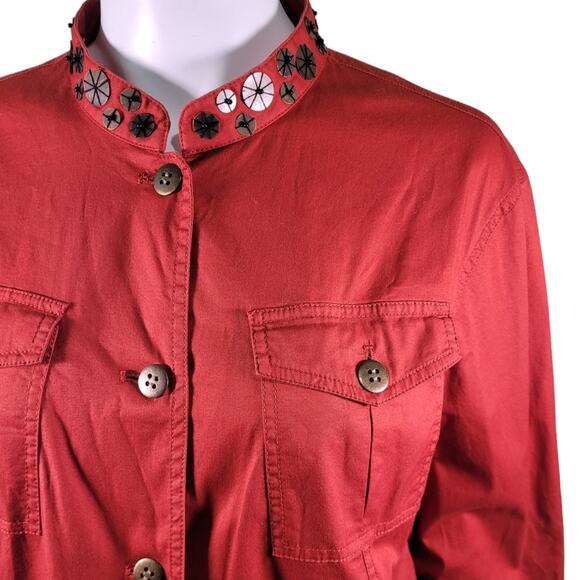 Ruby Rd Red Mandarin Collar Jacket Sz 16 Statement Blazer Modern Contemporary - Picture 5 of 10